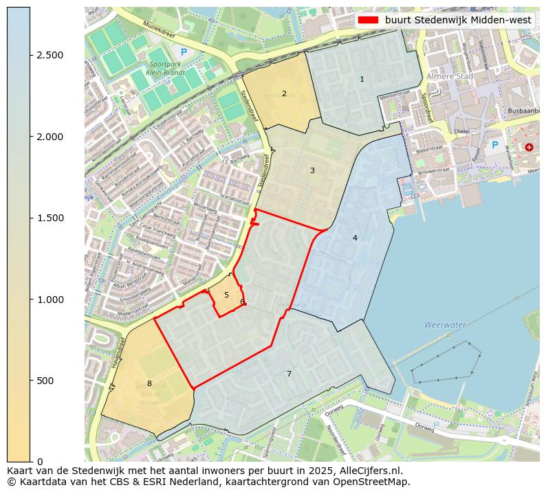 Afbeelding van de buurt Stedenwijk Midden-west op de kaart.