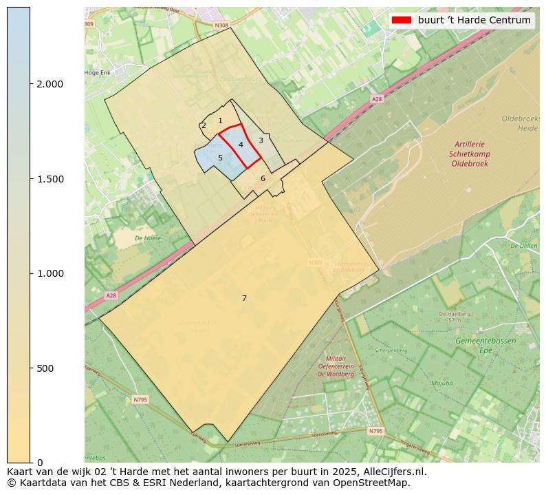 Afbeelding van de buurt ’t Harde Centrum op de kaart.