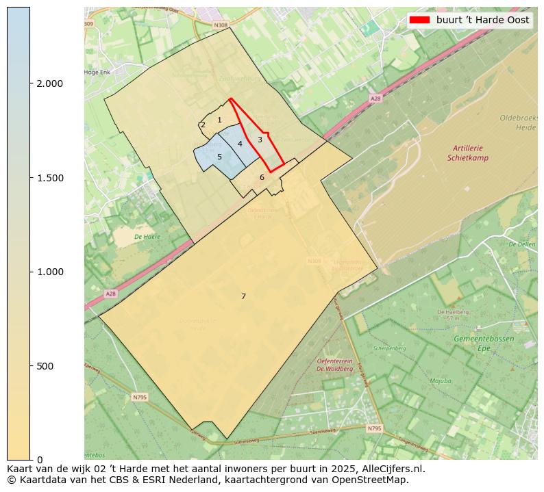 Afbeelding van de buurt ’t Harde Oost op de kaart.