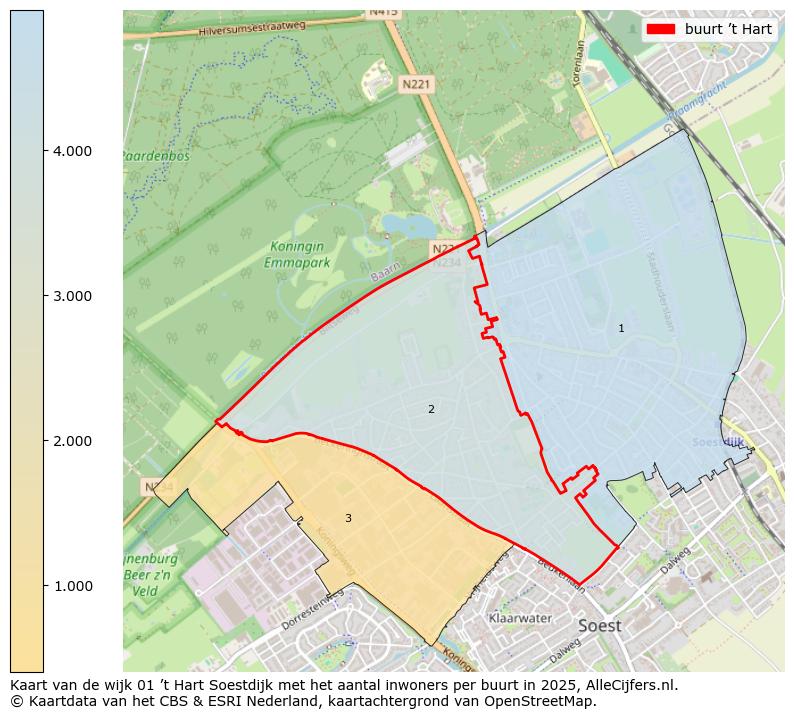 Afbeelding van de buurt ’t Hart op de kaart.