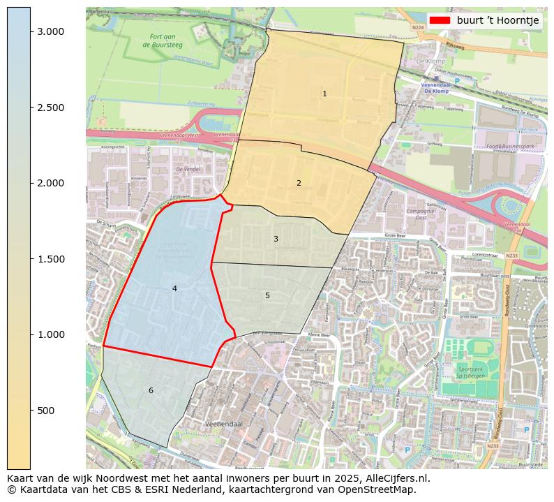 Afbeelding van de buurt ’t Hoorntje op de kaart.