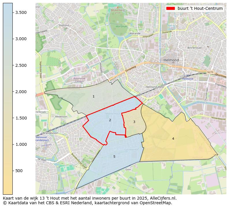 Afbeelding van de buurt ’t Hout-Centrum op de kaart.