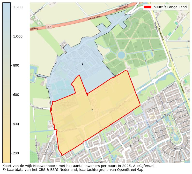 Afbeelding van de buurt ’t Lange Land op de kaart.