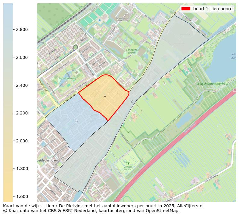 Afbeelding van de buurt ’t Lien noord op de kaart.