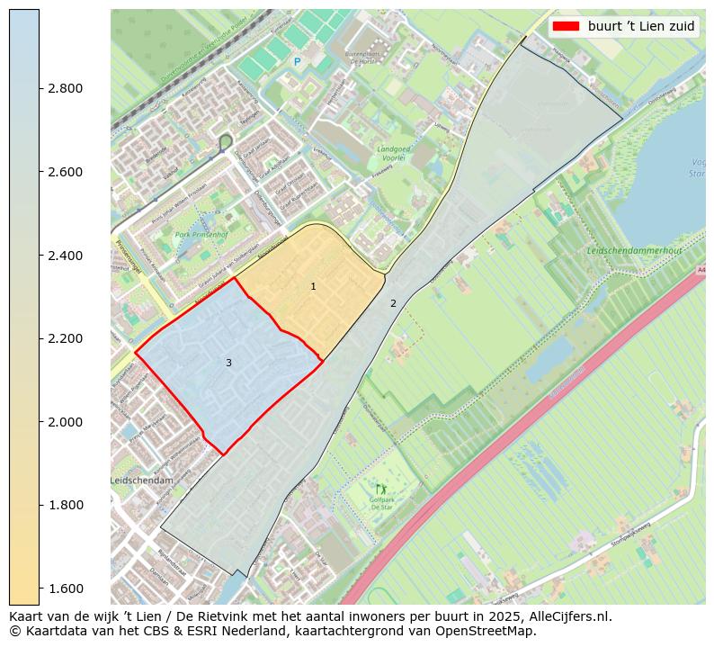 Afbeelding van de buurt ’t Lien zuid op de kaart.