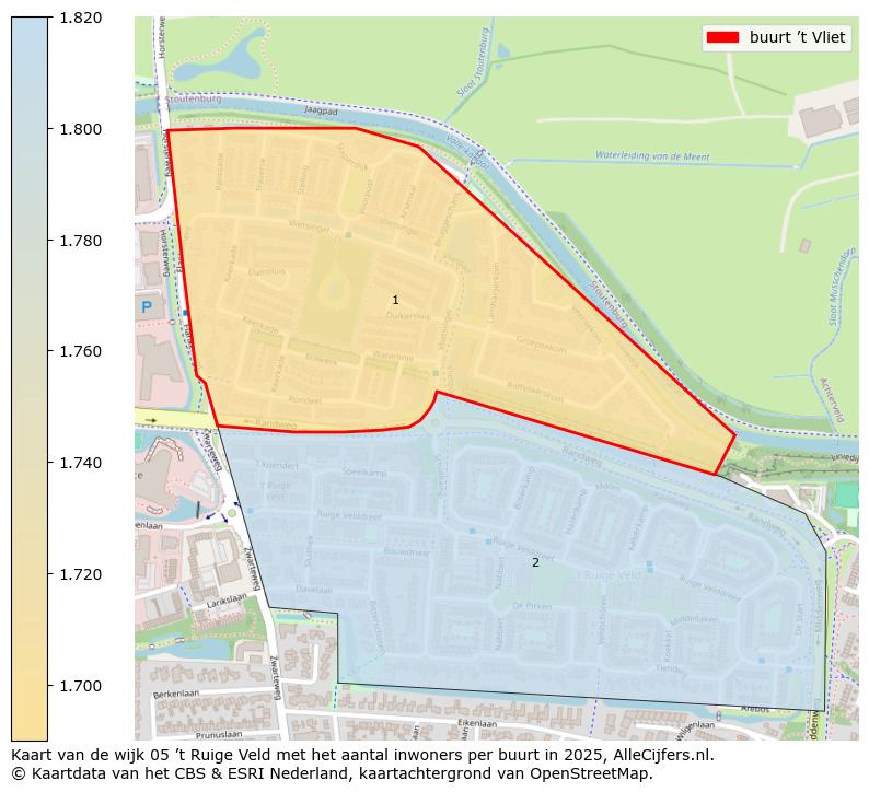 Afbeelding van de buurt ’t Vliet op de kaart.