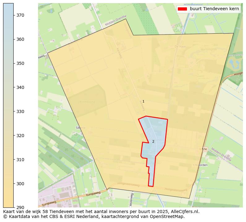 Afbeelding van de buurt Tiendeveen kern op de kaart.