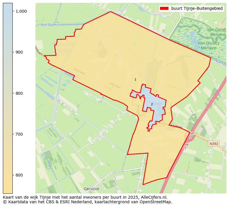 Afbeelding van de buurt Tijnje-Buitengebied op de kaart.
