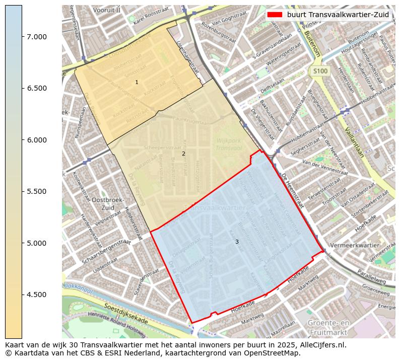 Afbeelding van de buurt Transvaalkwartier-Zuid op de kaart.