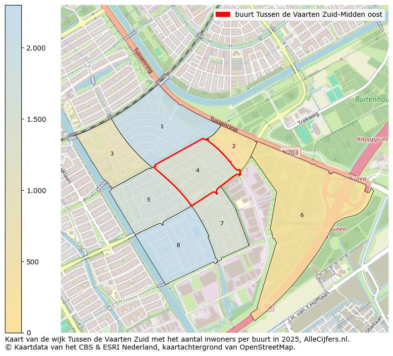 Afbeelding van de buurt Tussen de Vaarten Zuid-Midden oost op de kaart.