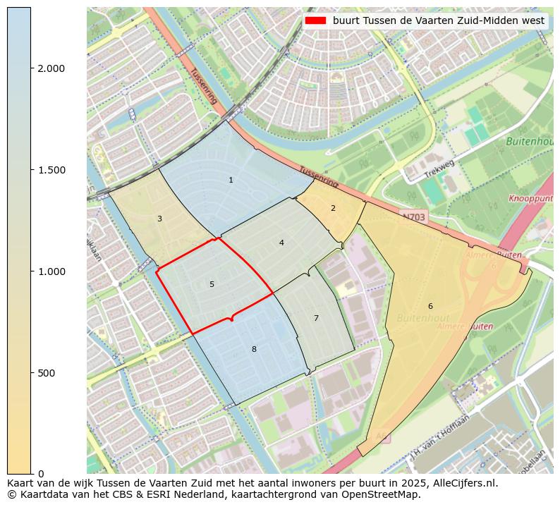 Afbeelding van de buurt Tussen de Vaarten Zuid-Midden west op de kaart.