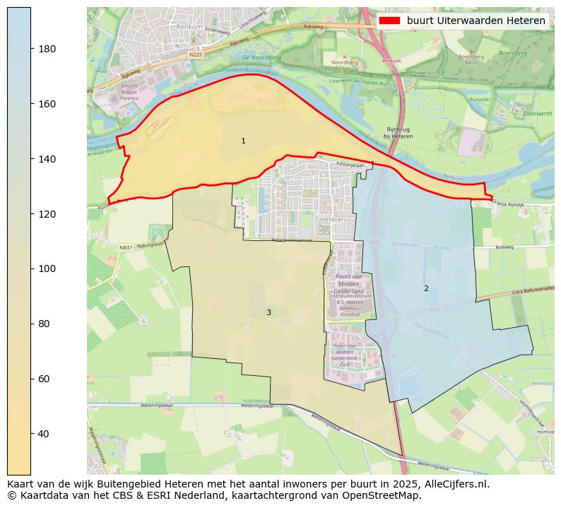 Afbeelding van de buurt Uiterwaarden Heteren op de kaart.