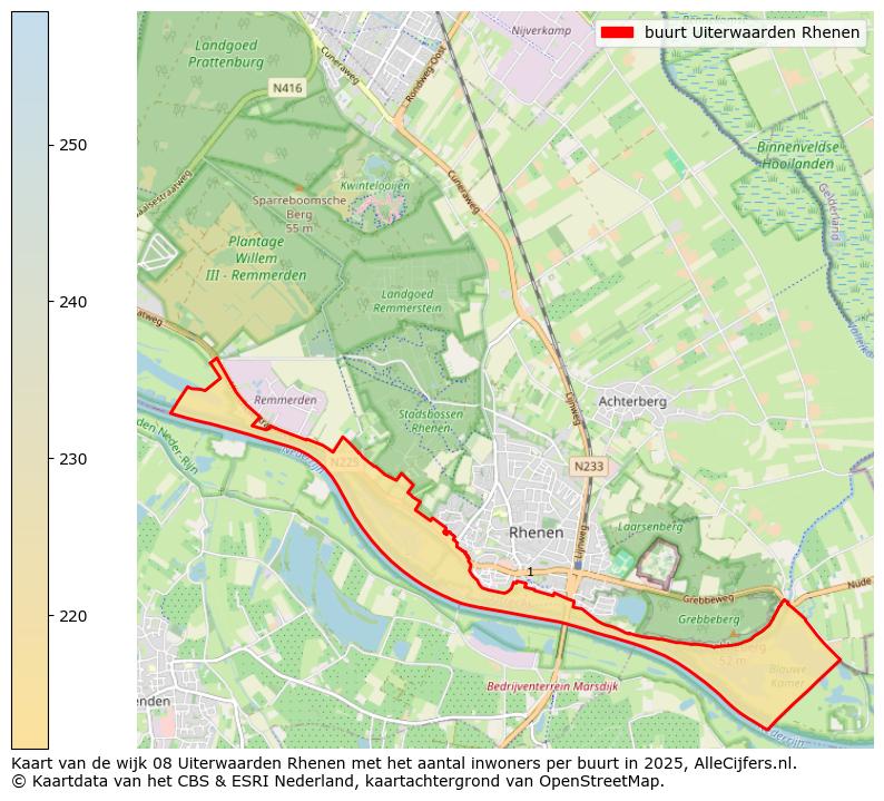 Afbeelding van de buurt Uiterwaarden Rhenen op de kaart.