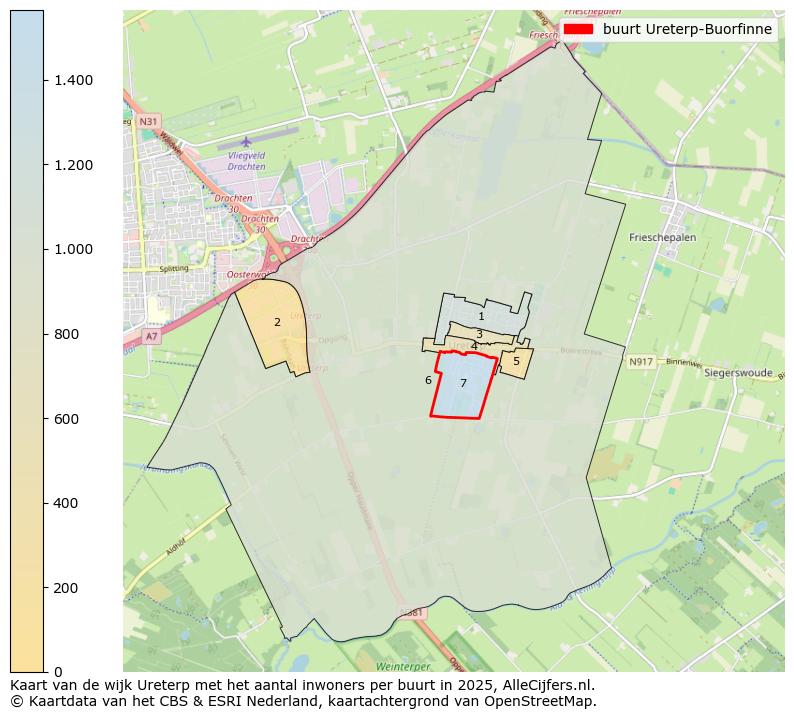 Afbeelding van de buurt Ureterp-Buorfinne op de kaart.