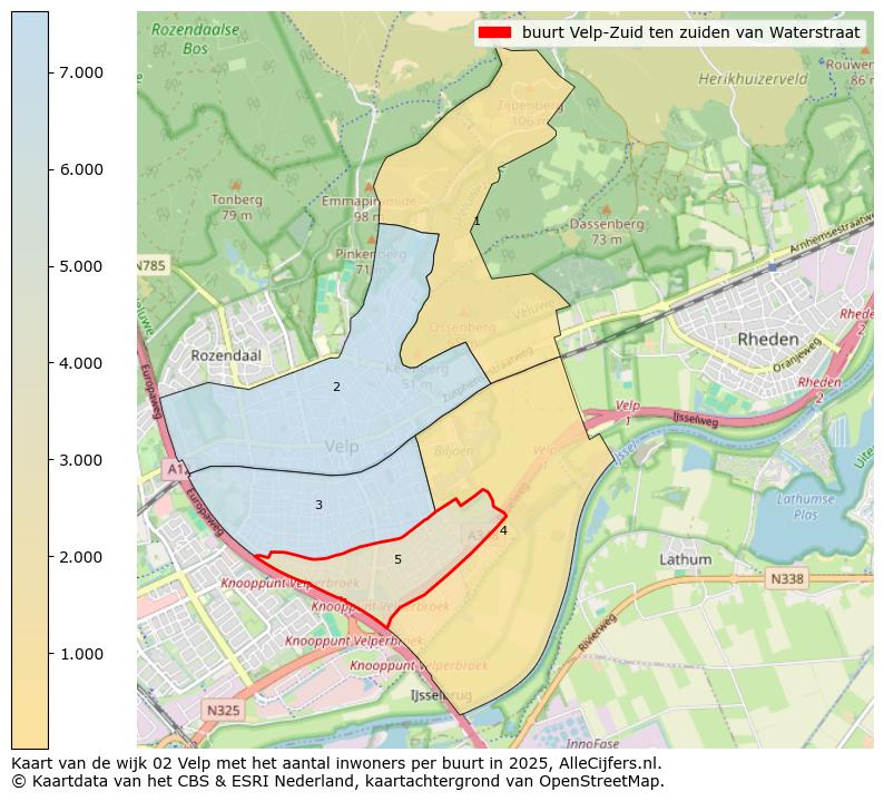 Afbeelding van de buurt Velp-Zuid ten zuiden van Waterstraat op de kaart.