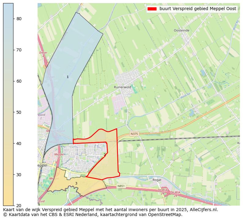 Afbeelding van de buurt Verspreid gebied Meppel Oost op de kaart.