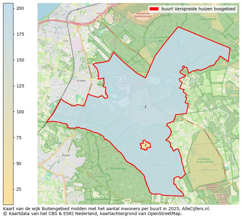 Afbeelding van de buurt Verspreide huizen bosgebied op de kaart.