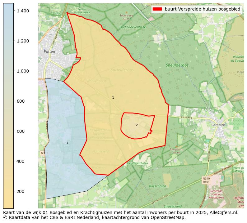 Afbeelding van de buurt Verspreide huizen bosgebied op de kaart.