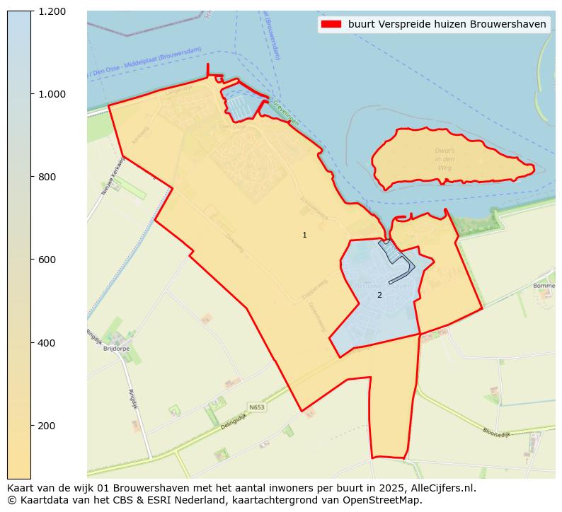 Afbeelding van de buurt Verspreide huizen Brouwershaven op de kaart.