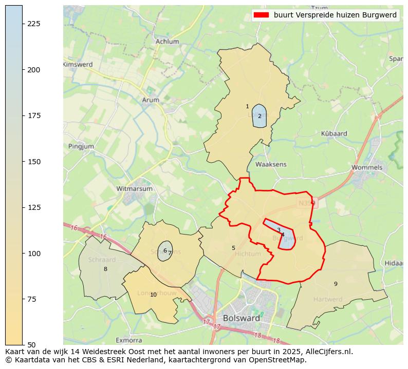 Afbeelding van de buurt Verspreide huizen Burgwerd op de kaart.