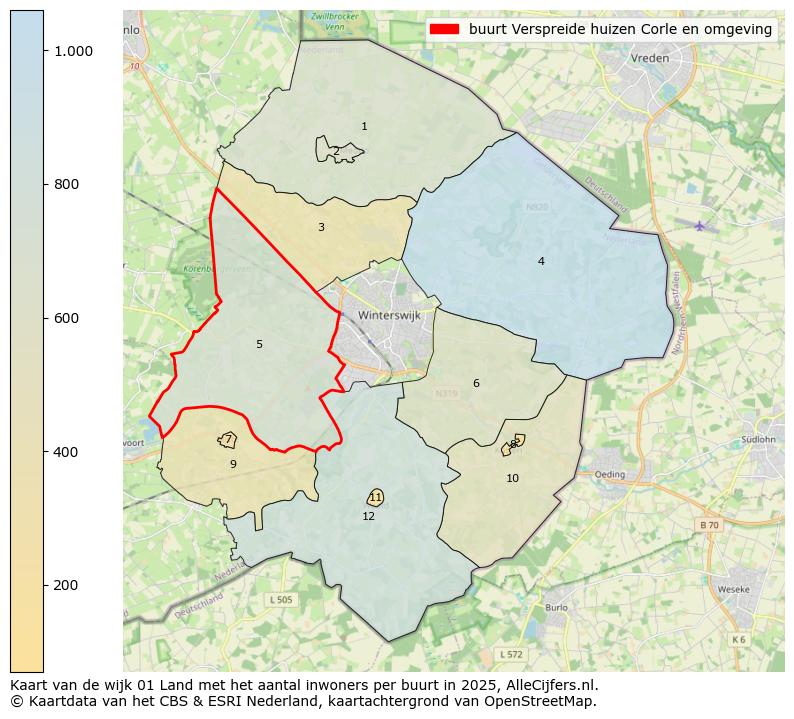 Afbeelding van de buurt Verspreide huizen Corle en omgeving op de kaart.
