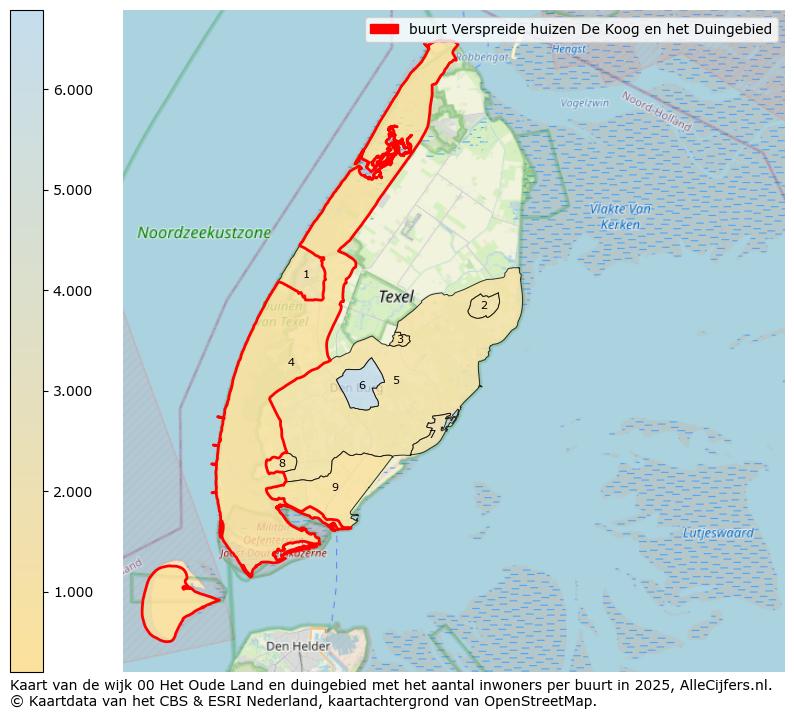 Afbeelding van de buurt Verspreide huizen De Koog en het Duingebied op de kaart.