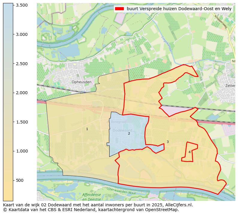 Afbeelding van de buurt Verspreide huizen Dodewaard-Oost en Wely op de kaart.