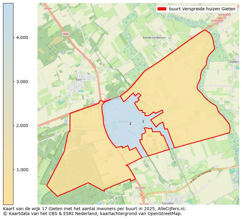 Afbeelding van de buurt Verspreide huizen Gieten op de kaart.