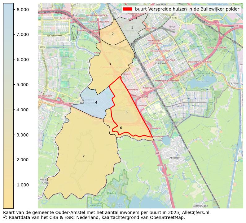 Afbeelding van de buurt Verspreide huizen in de Bullewijker polder op de kaart.