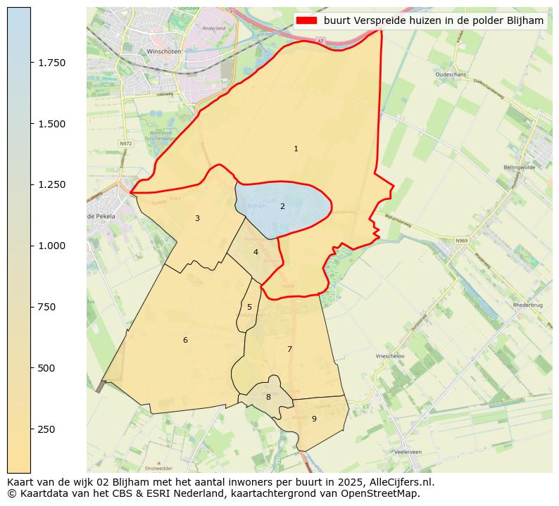 Afbeelding van de buurt Verspreide huizen in de polder Blijham op de kaart.