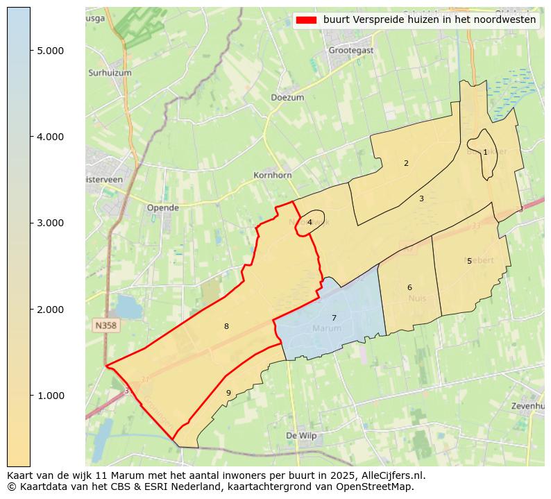 Afbeelding van de buurt Verspreide huizen in het noordwesten op de kaart.