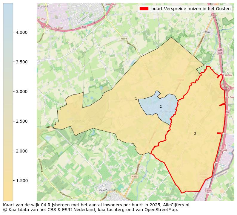 Afbeelding van de buurt Verspreide huizen in het Oosten op de kaart.