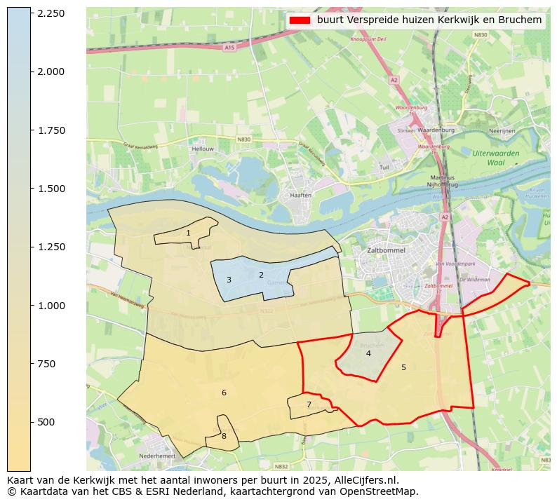 Afbeelding van de buurt Verspreide huizen Kerkwijk en Bruchem op de kaart.