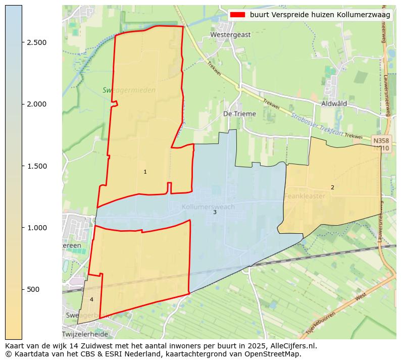 Afbeelding van de buurt Verspreide huizen Kollumerzwaag op de kaart.