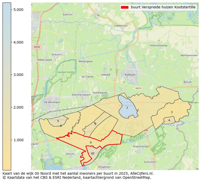 Afbeelding van de buurt Verspreide huizen Kootstertille op de kaart.