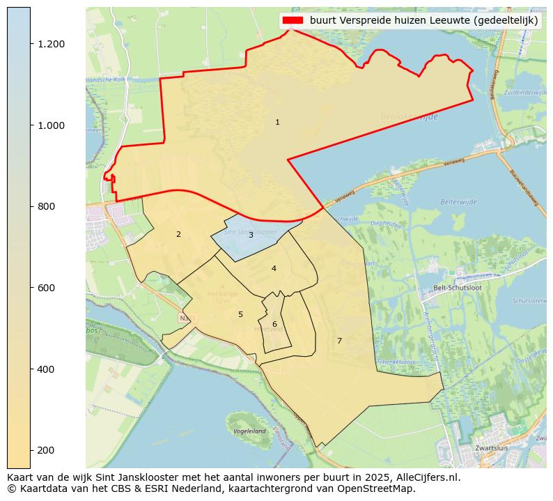 Afbeelding van de buurt Verspreide huizen Leeuwte (gedeeltelijk) op de kaart.