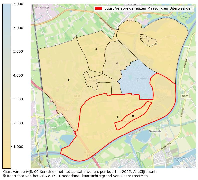 Afbeelding van de buurt Verspreide huizen Maasdijk en Uiterwaarden op de kaart.