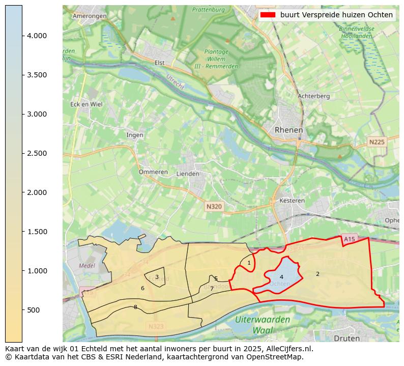 Afbeelding van de buurt Verspreide huizen Ochten op de kaart.