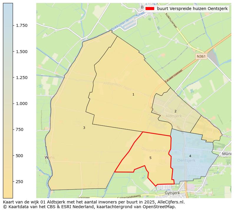 Afbeelding van de buurt Verspreide huizen Oentsjerk op de kaart.