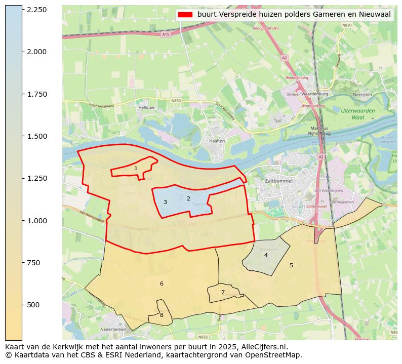 Afbeelding van de buurt Verspreide huizen polders Gameren en Nieuwaal op de kaart.