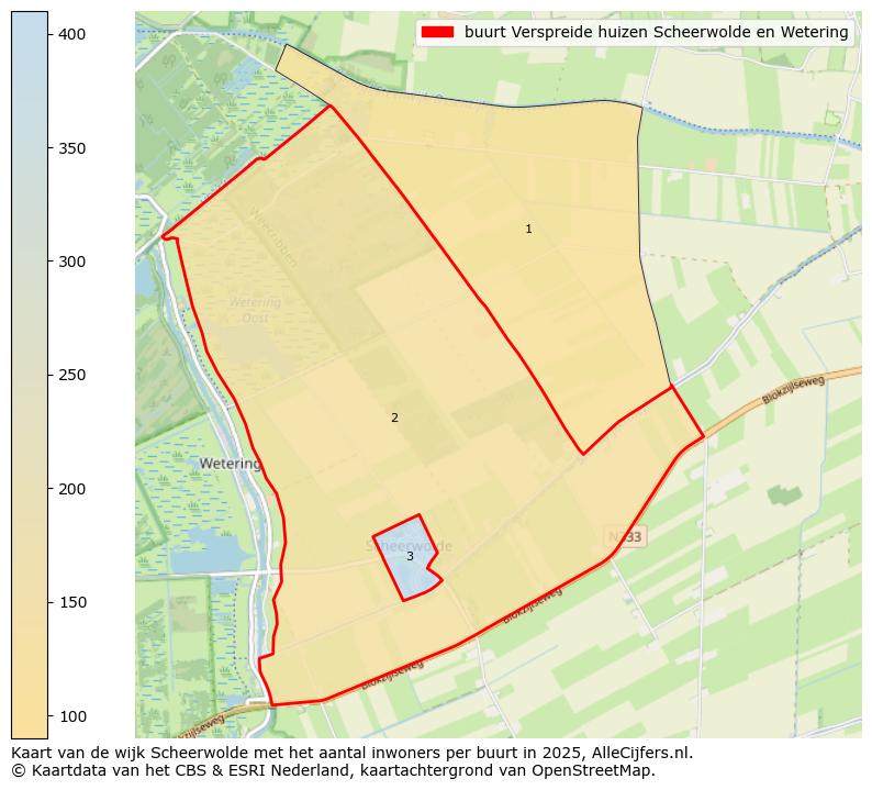 Afbeelding van de buurt Verspreide huizen Scheerwolde en Wetering op de kaart.