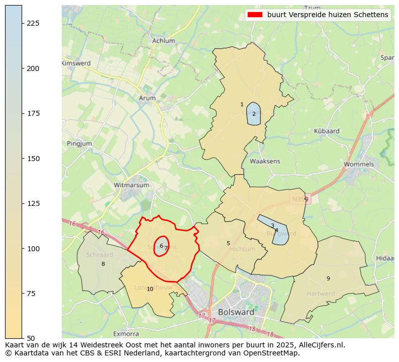 Afbeelding van de buurt Verspreide huizen Schettens op de kaart.