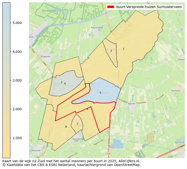 Afbeelding van de buurt Verspreide huizen Surhuisterveen op de kaart.