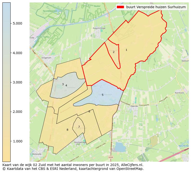 Afbeelding van de buurt Verspreide huizen Surhuizum op de kaart.