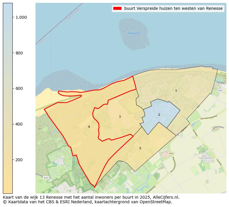 Afbeelding van de buurt Verspreide huizen ten westen van Renesse op de kaart.
