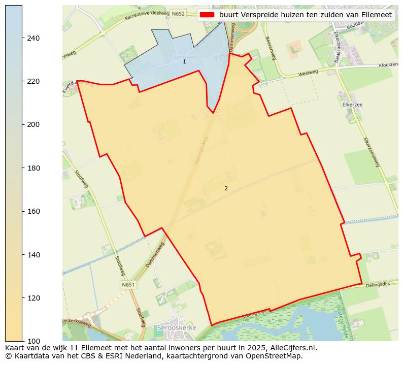 Afbeelding van de buurt Verspreide huizen ten zuiden van Ellemeet op de kaart.