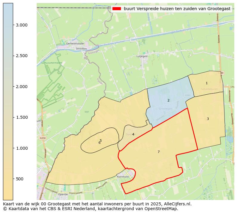 Afbeelding van de buurt Verspreide huizen ten zuiden van Grootegast op de kaart.