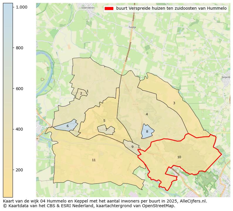 Afbeelding van de buurt Verspreide huizen ten zuidoosten van Hummelo op de kaart.