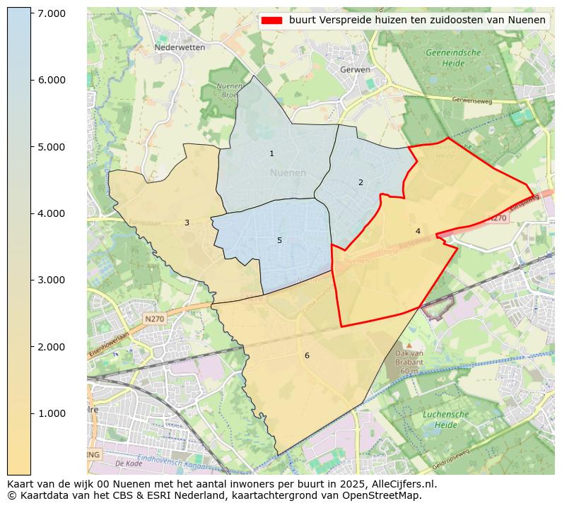 Afbeelding van de buurt Verspreide huizen ten zuidoosten van Nuenen op de kaart.