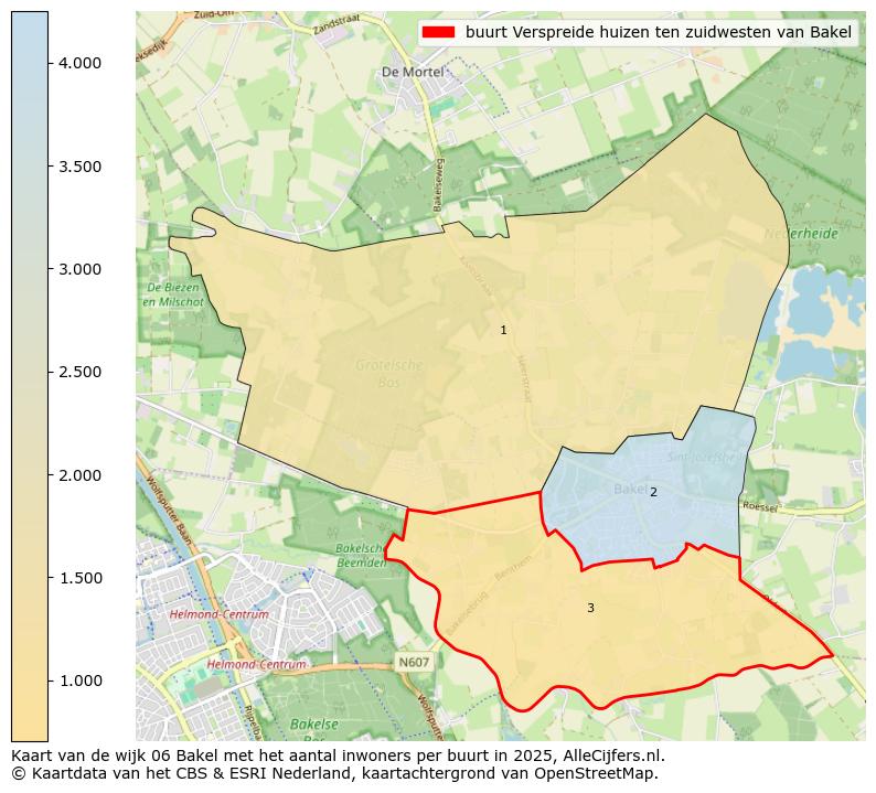 Afbeelding van de buurt Verspreide huizen ten zuidwesten van Bakel op de kaart.